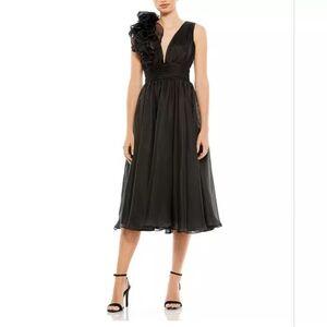 NWT Mac Duggal Plunging Ruffled Rosette A-Line Cocktail Dress Size 16